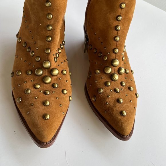 1. State Leather Sobel Metal Stud Western Booties British Tan Womens Siz… - Picture 6 of 11